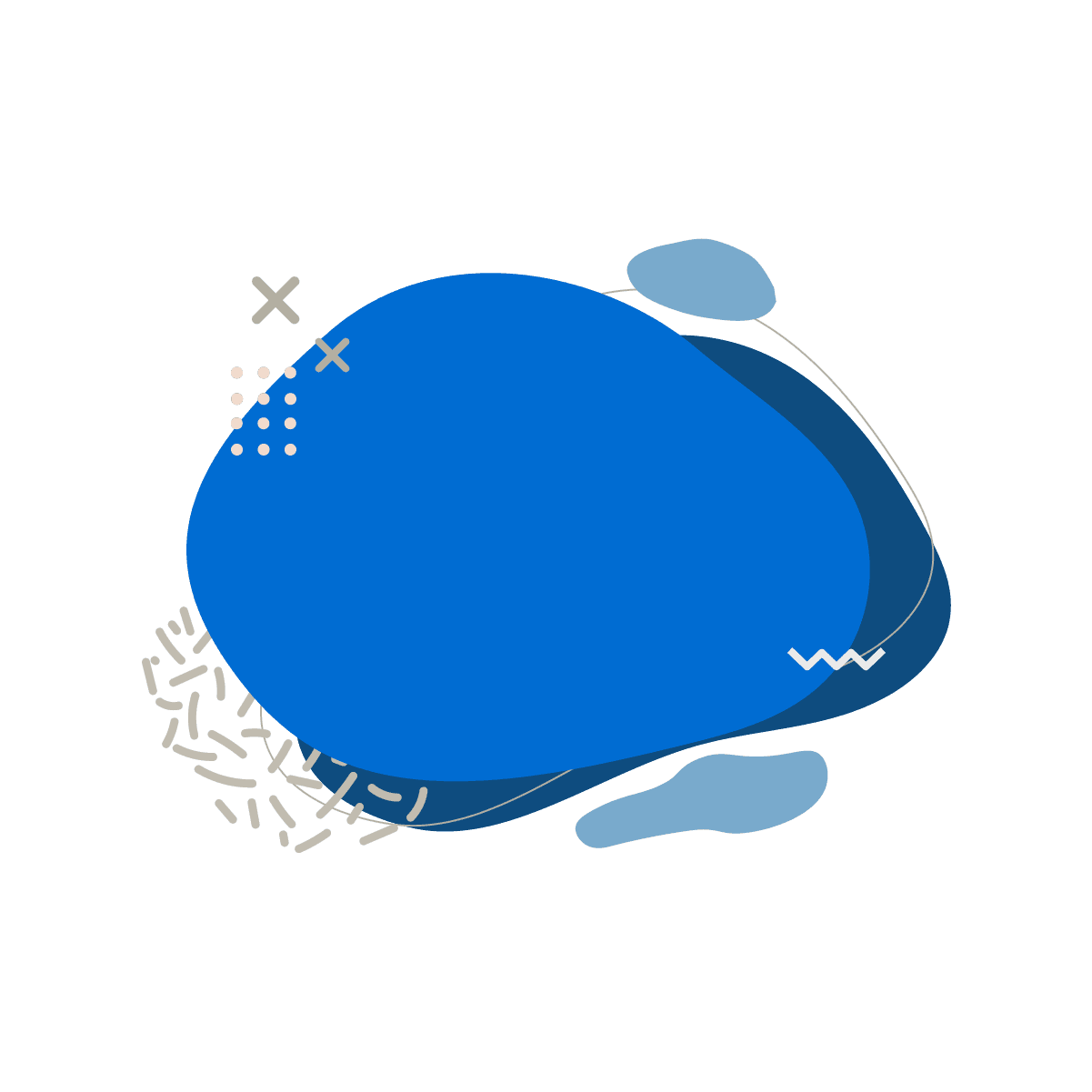 modern abstract with bold blue shapes and playful geometric details