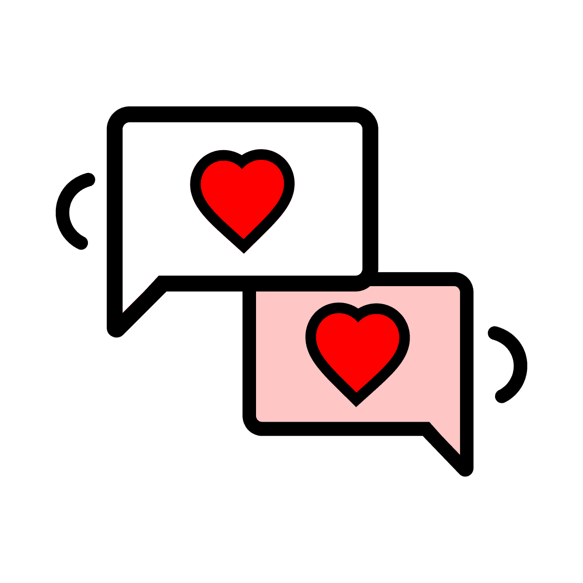 minimal line art chat bubbles with hearts for loving communication