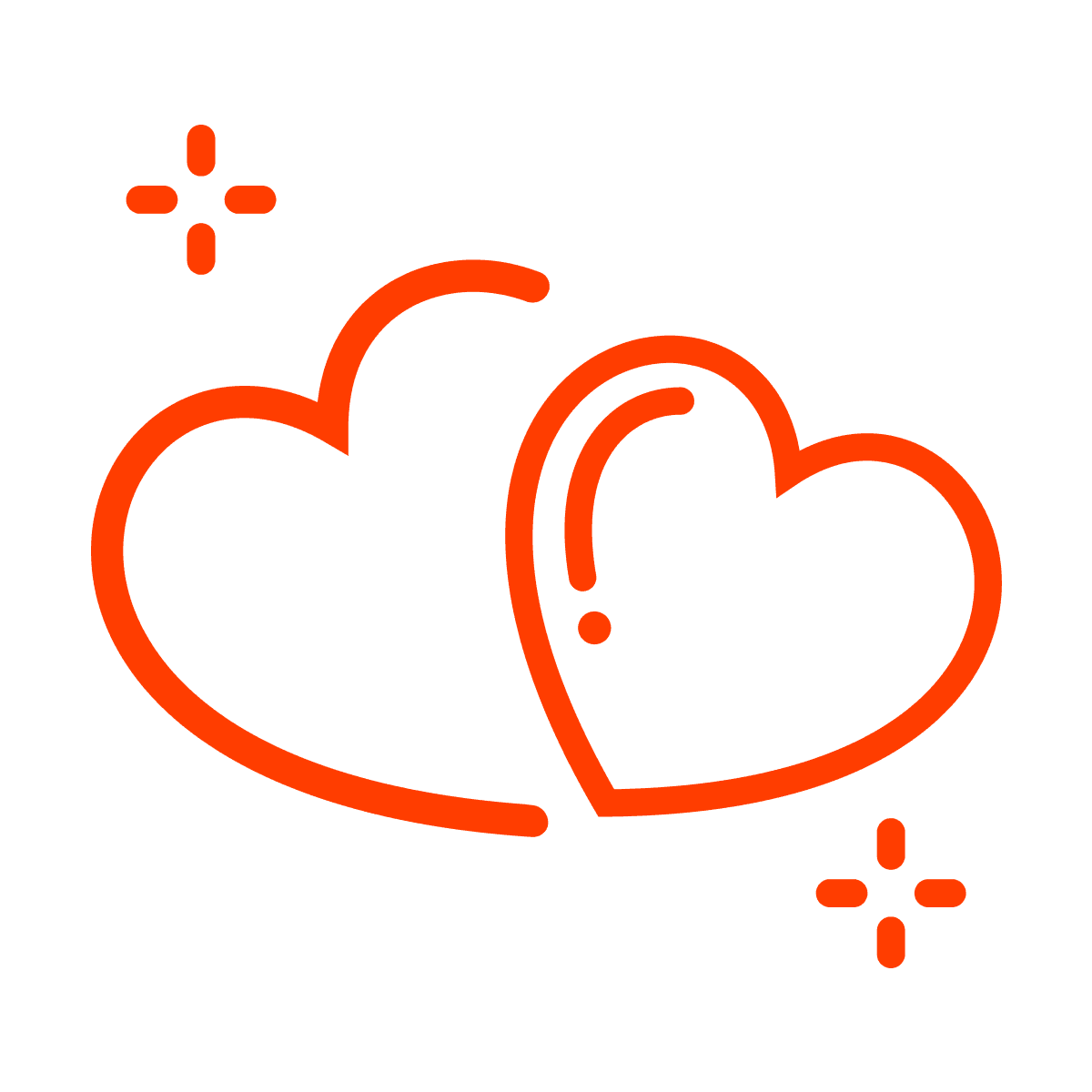 intertwined hearts icon in bold red
