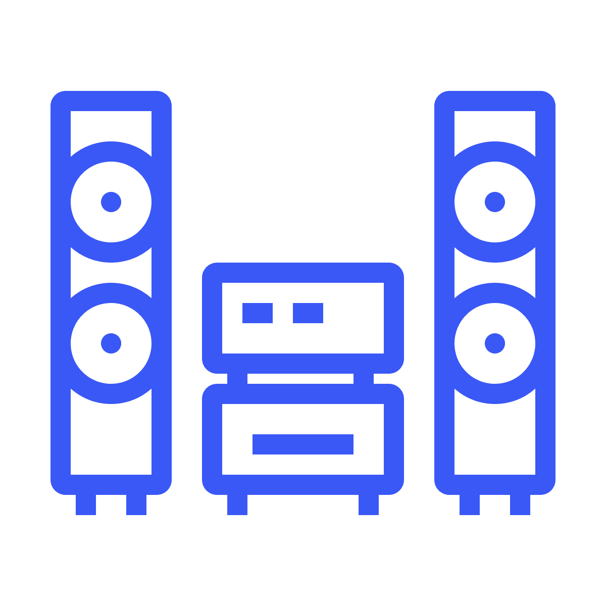 flat blue stereo system icon with speakers and receiver