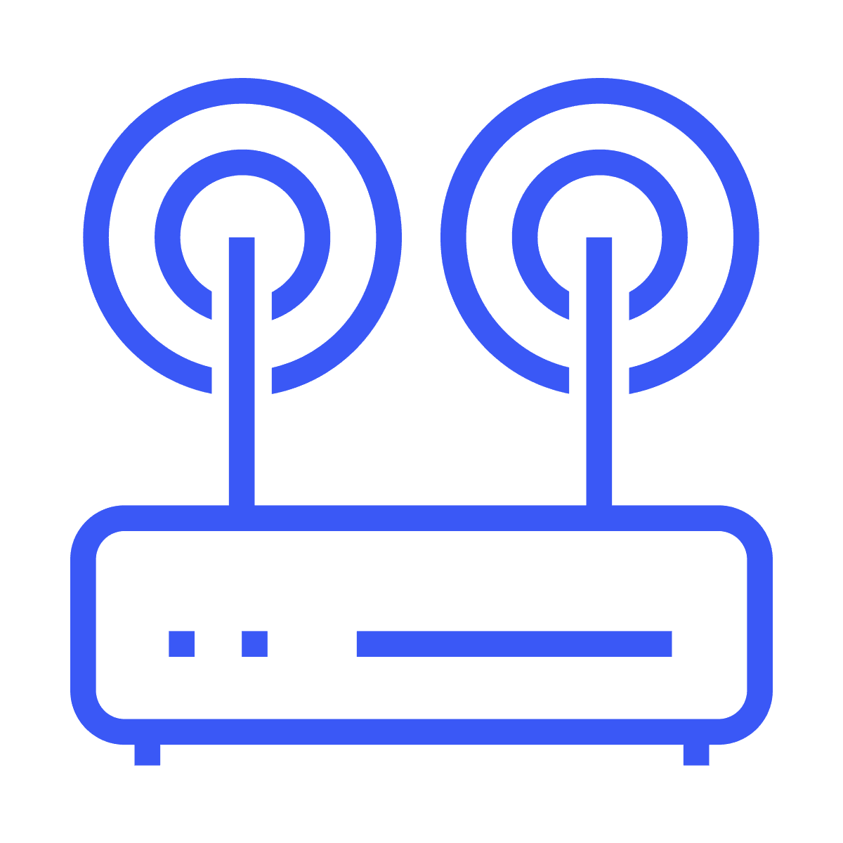flat blue wireless router icon with two antennas