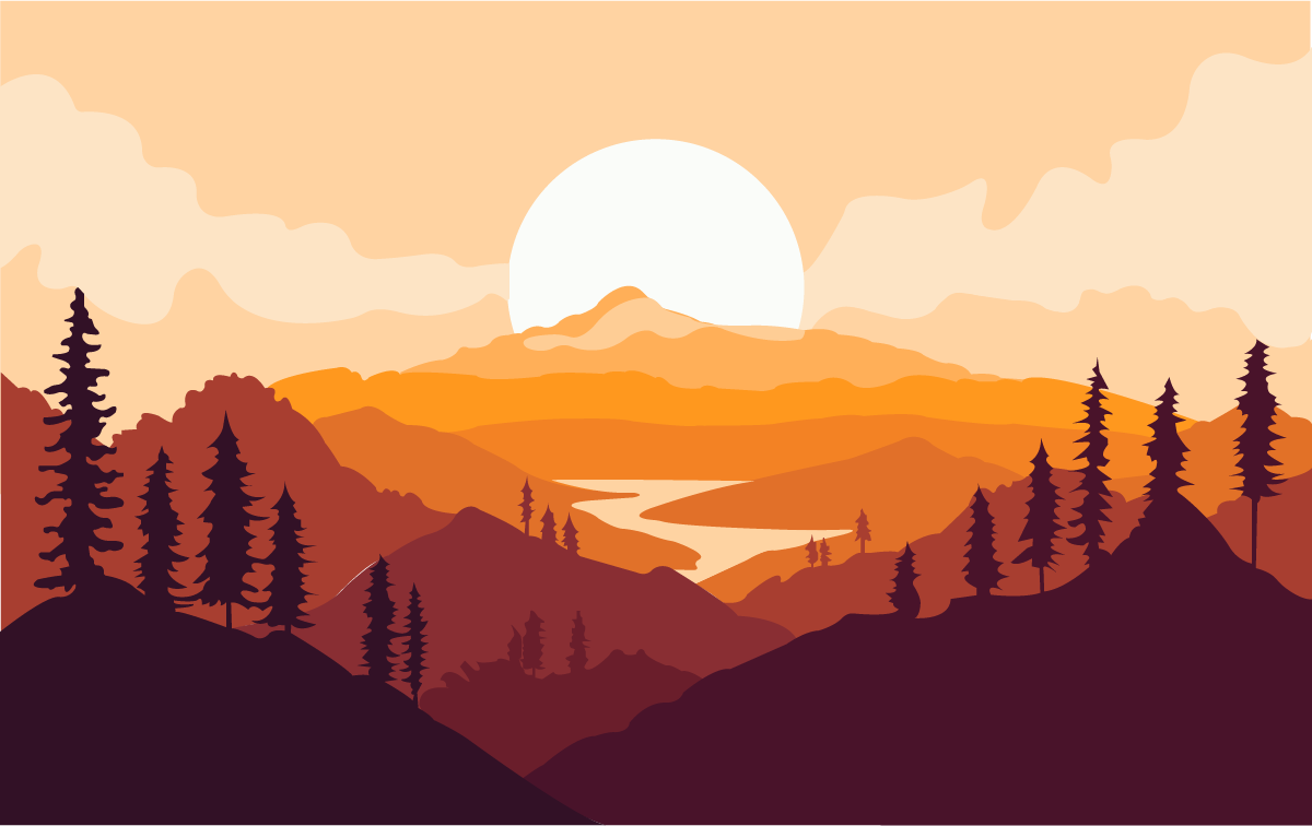autumn mountain silhouettes river landscape