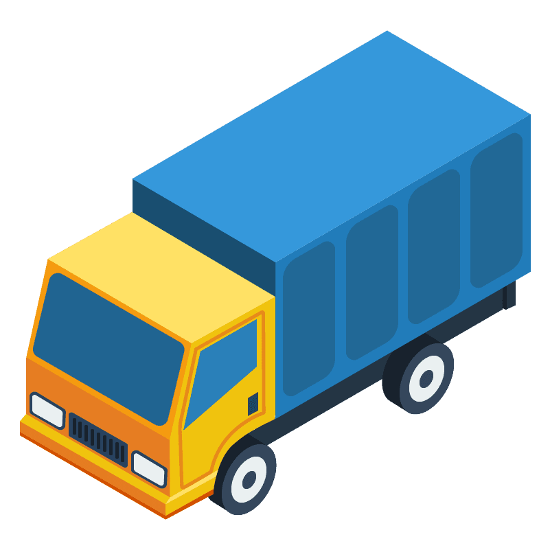 blue and yellow cargo truck isometric illustration