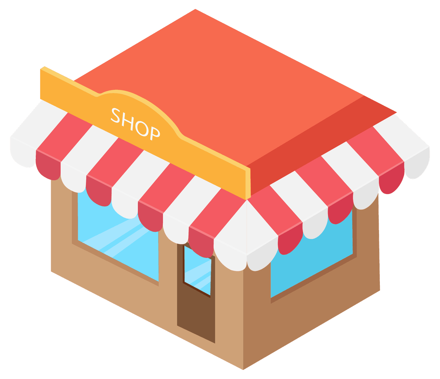 isometric striped awning shop summer storefront