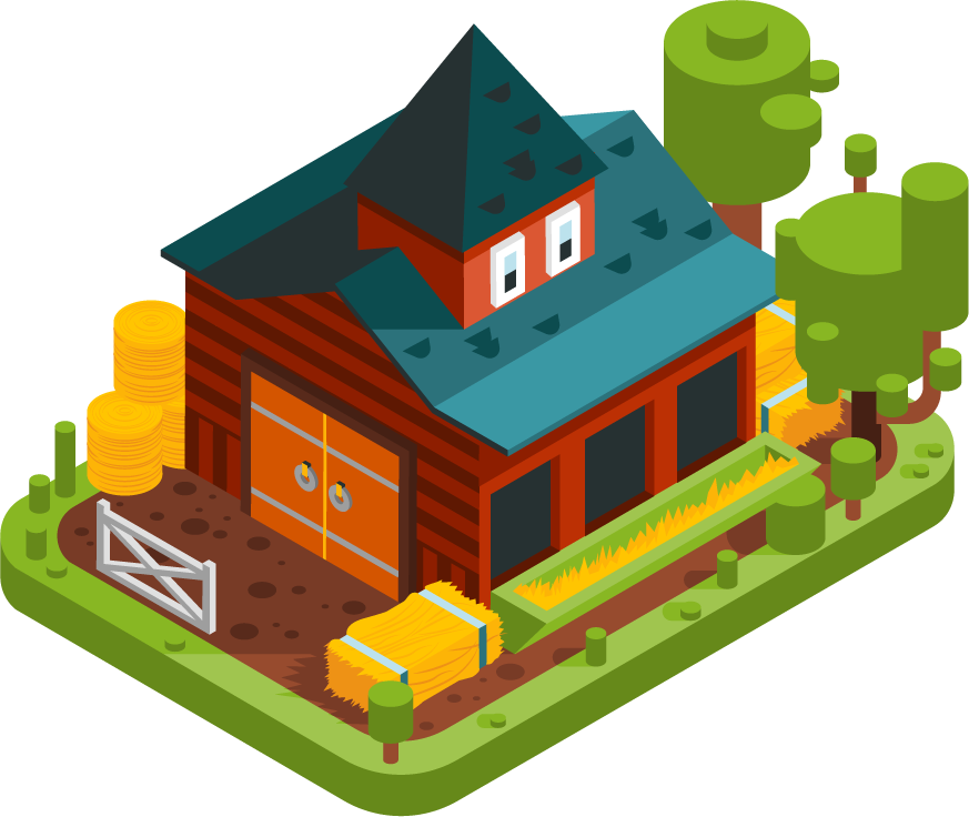 isometric and colorful farm landscape