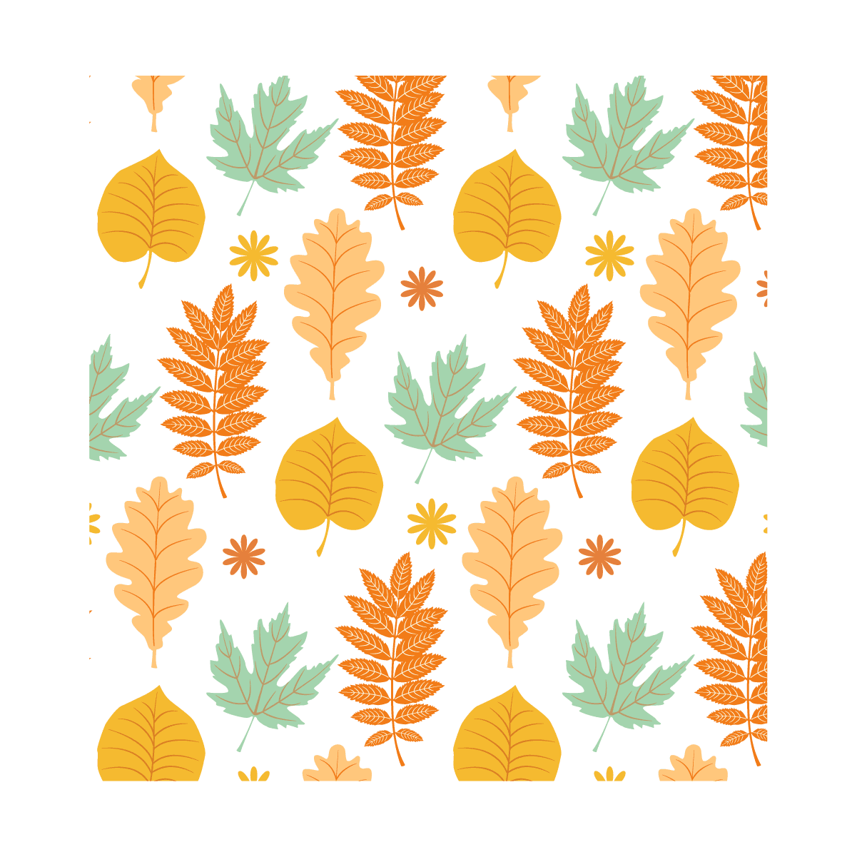 Floral and leaf seamless pattern on white background with classic colors