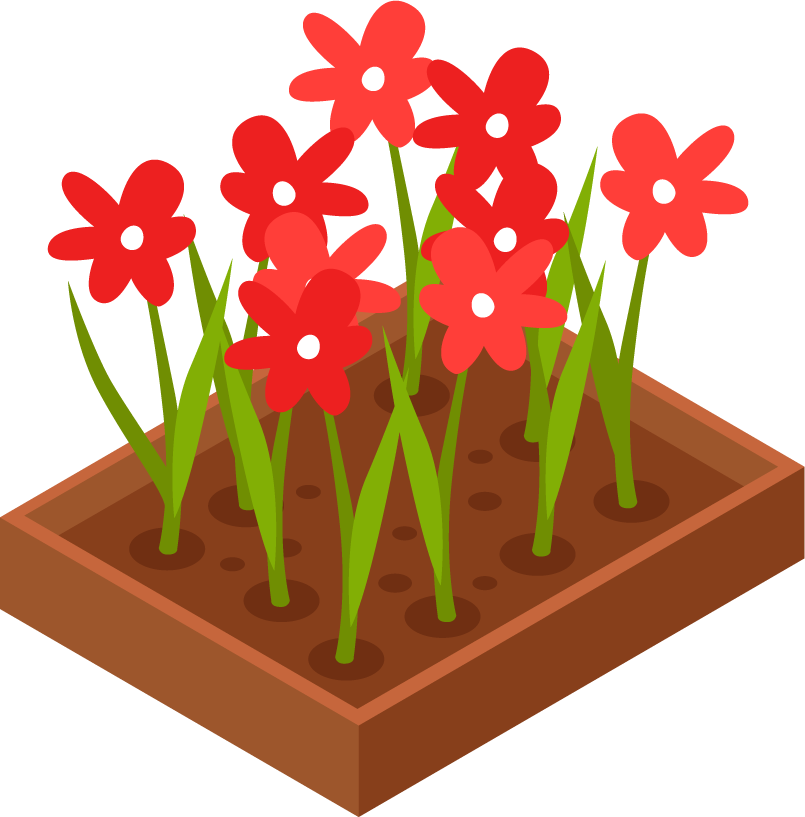 Isometric gardening icons with people working in garden