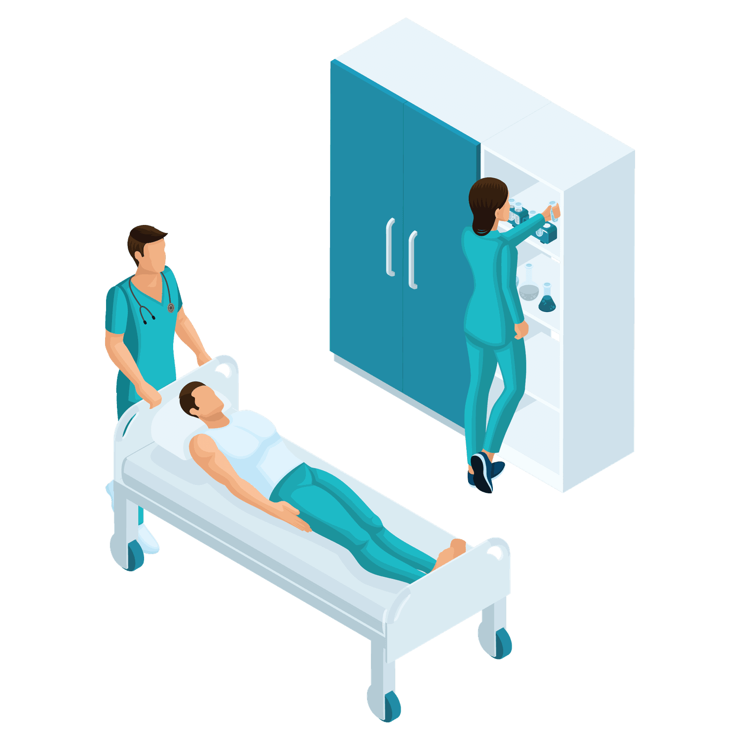 isometric medical illustrations patient care diagnosis