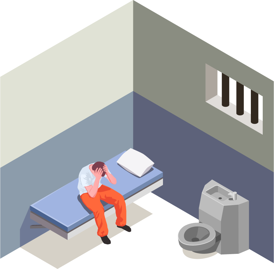 isometric prison police and prisoners element illustration