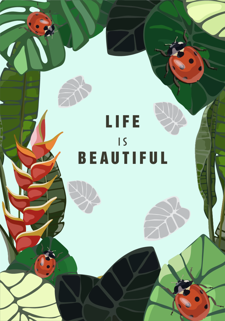 life banner nature theme classic plant ladybug sketch patterns and texture