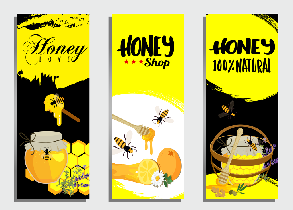 nature honey advertising sets yellow black decor frames
