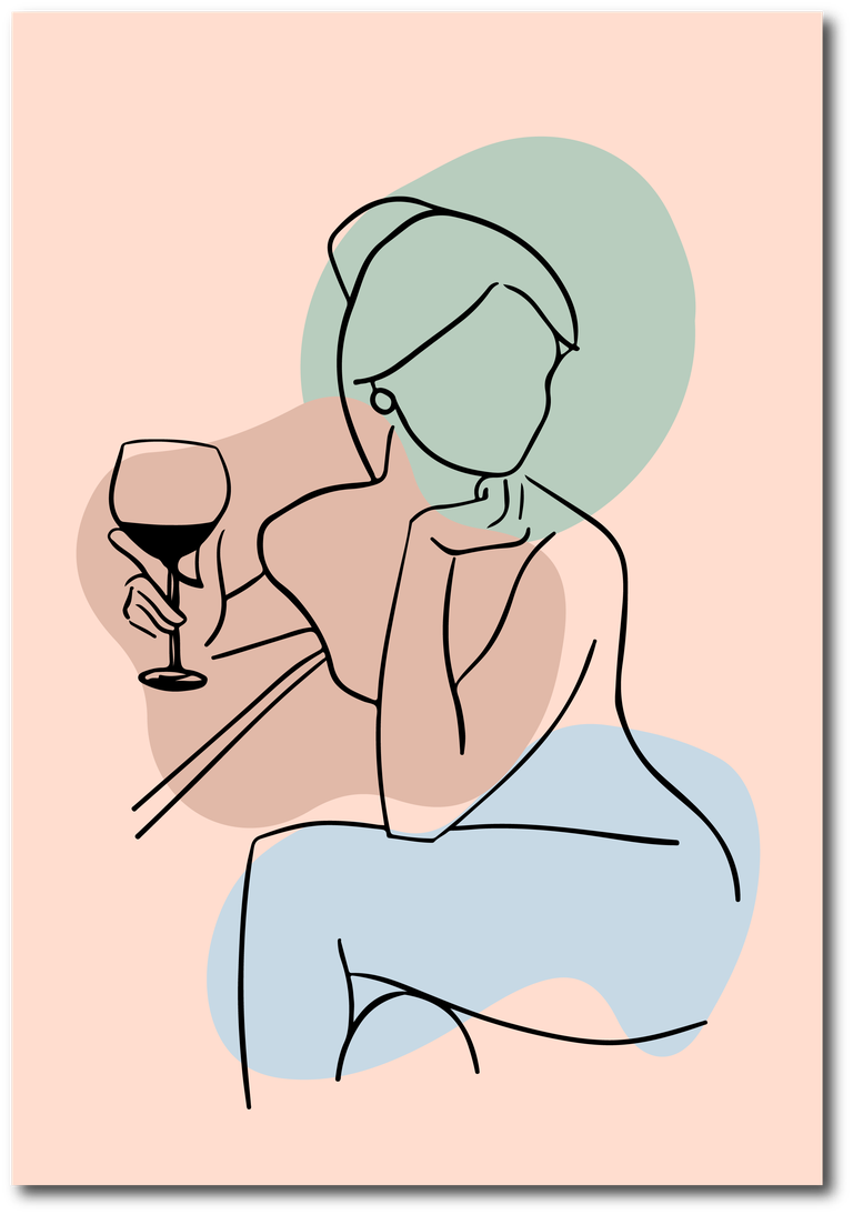 painting abstract girl posing sitting holding glass wine cover