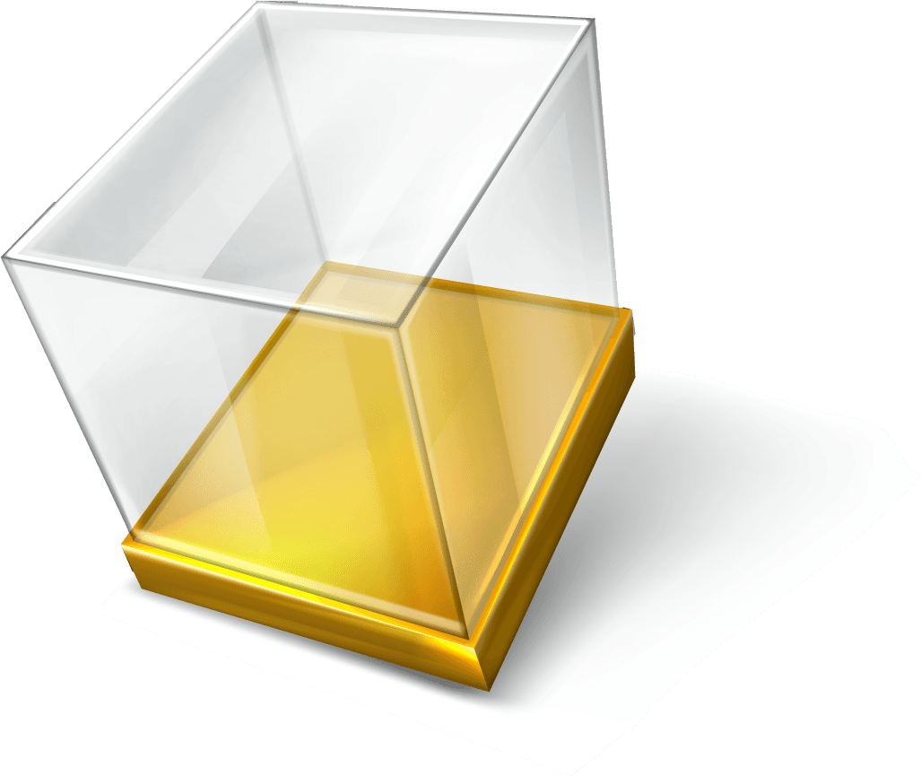 plastic glass cube gold base various angle view