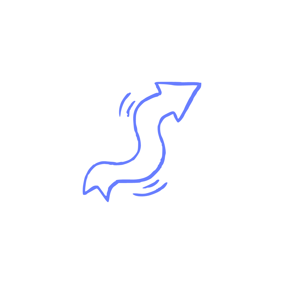 Simple blue hand drawing direction arrow
