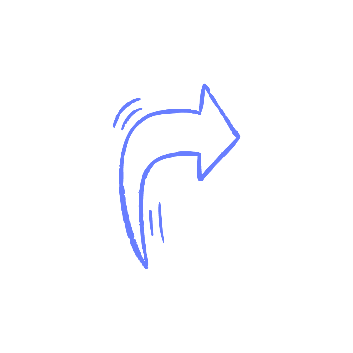 Simple blue hand drawing direction arrow