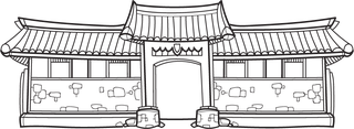 hanokkorean-traditional-architecture-vector-outline-palace-house-village-culture-asian-892406