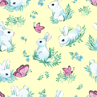 vectorwhite-rabbits-butterflies-on-light-blue-532619