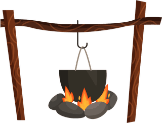 woodencooking-pot-hanging-rack-camping-icons-people-activities-design-colored-cartoon-characters-387877