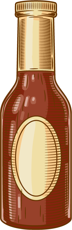 illustration engraving style different sauces saucepans bottles
